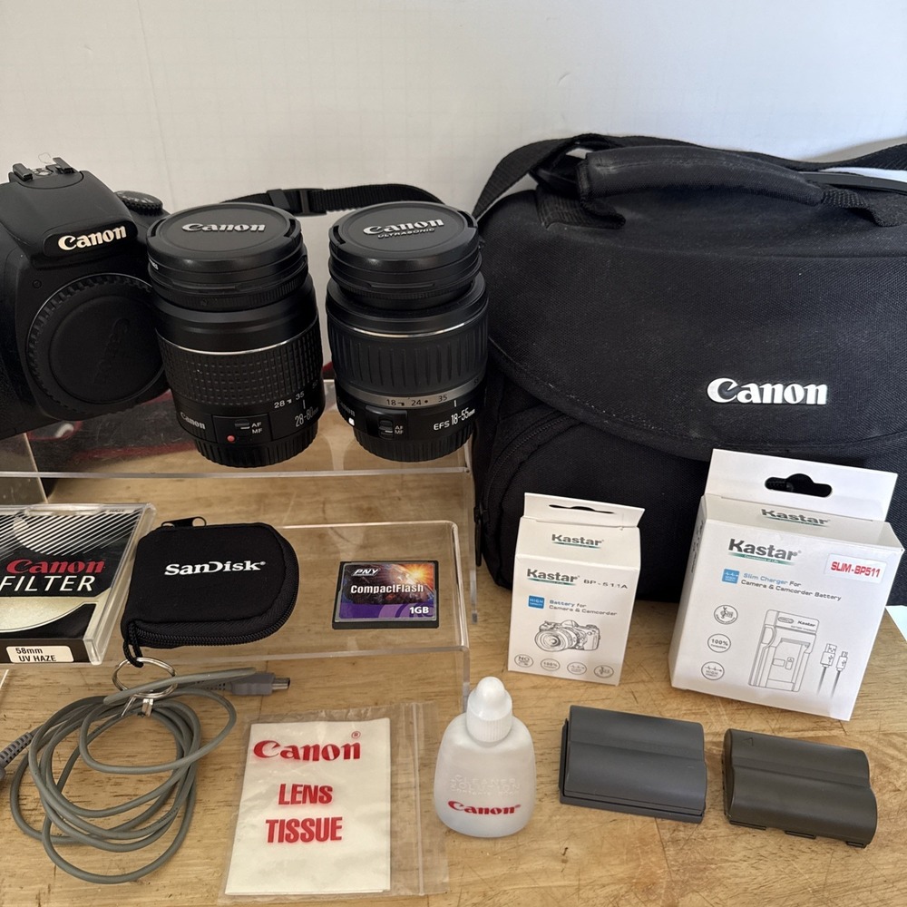 Canon EOS 20D 18-55,  EF 28-80mm F/3.5-5.6 Digital SLR Camera With Bag & Extras